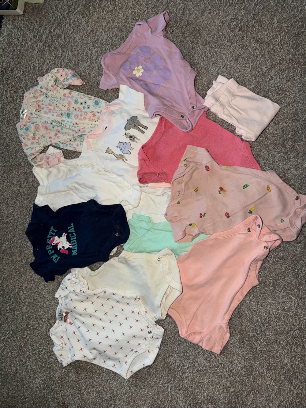 Carter's Baby Girls Multi Pink White Navy One-Piece Bodysuits Lot